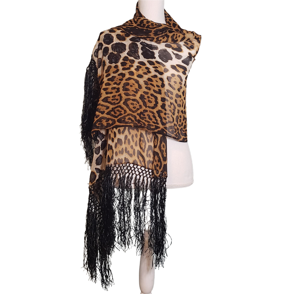 Yves Saint Laurent Cheetah Print Shawl with Fringe